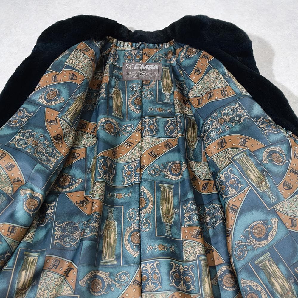 希少色 エンバ EMBA シェアード 毛皮 コート 染め グリーン系 裏総柄