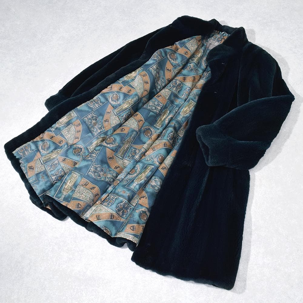 希少色 エンバ EMBA シェアード 毛皮 コート 染め グリーン系 裏総柄