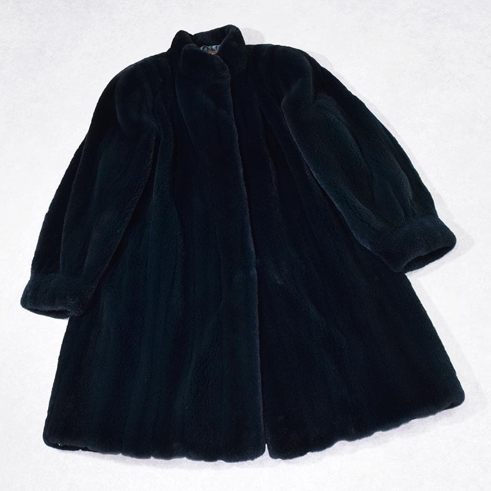 希少色 エンバ EMBA シェアード 毛皮 コート 染め グリーン系 裏総柄