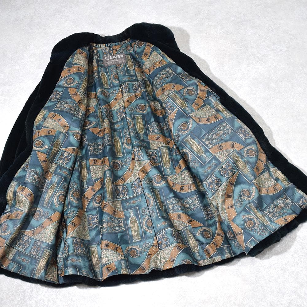 希少色 エンバ EMBA シェアード 毛皮 コート 染め グリーン系 裏総柄