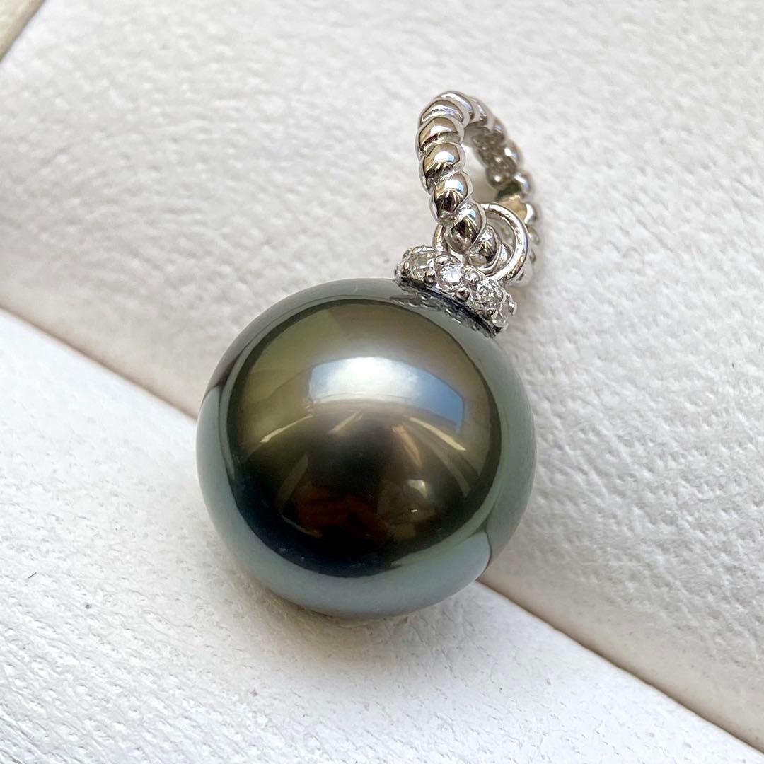 本真珠南洋黒蝶真珠グリーン大玉11.8㍉s925ペンダントBEN935