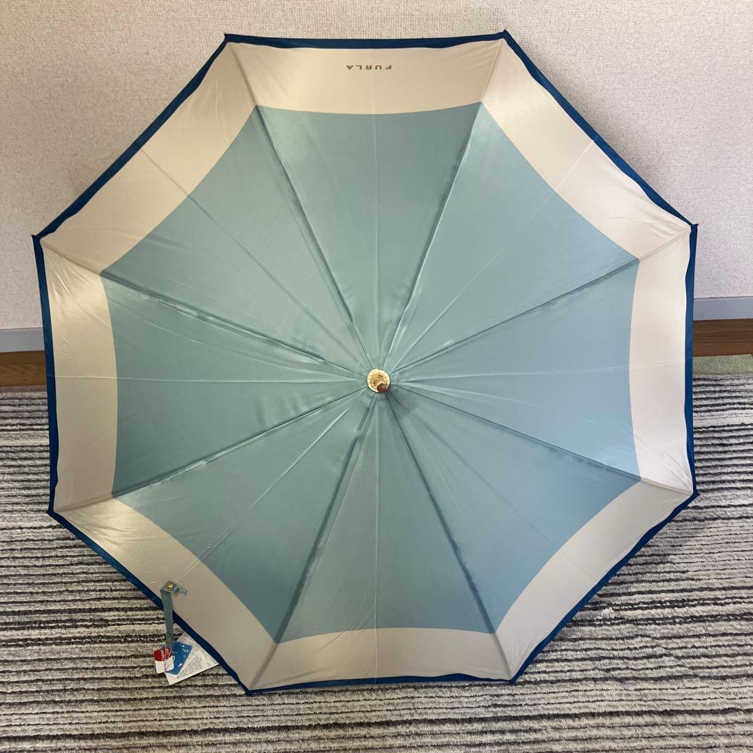 【未使用品】フルラ ボーダー 晴雨兼用 長傘 日傘 ジャンプ式 ブルー