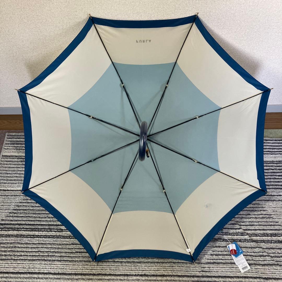 【未使用品】フルラ ボーダー 晴雨兼用 長傘 日傘 ジャンプ式 ブルー