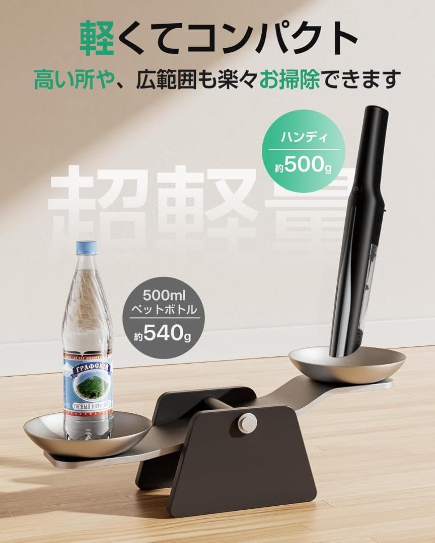 掃除機 コードレス 軽量【45000pa超強力吸引・45分連続稼働・スタンド付】