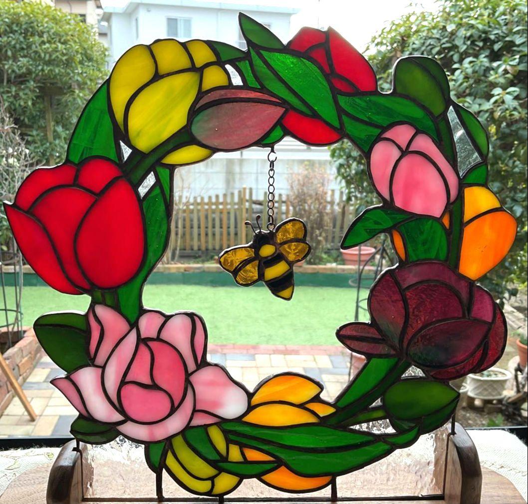 ステンドグラス　チューリップリース