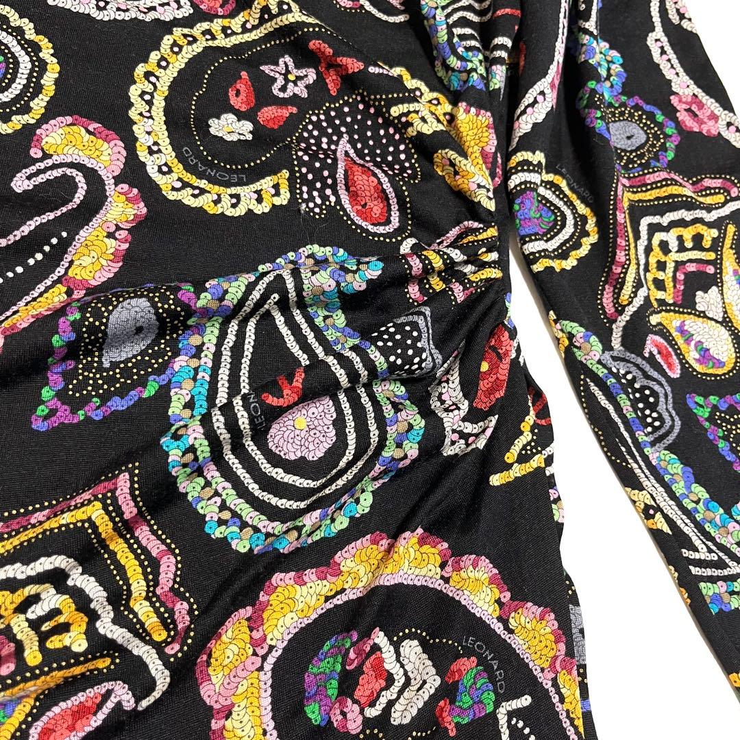 大きいサイズ レオナール シルク混 チュニックカットソー ペイズリー柄 LL