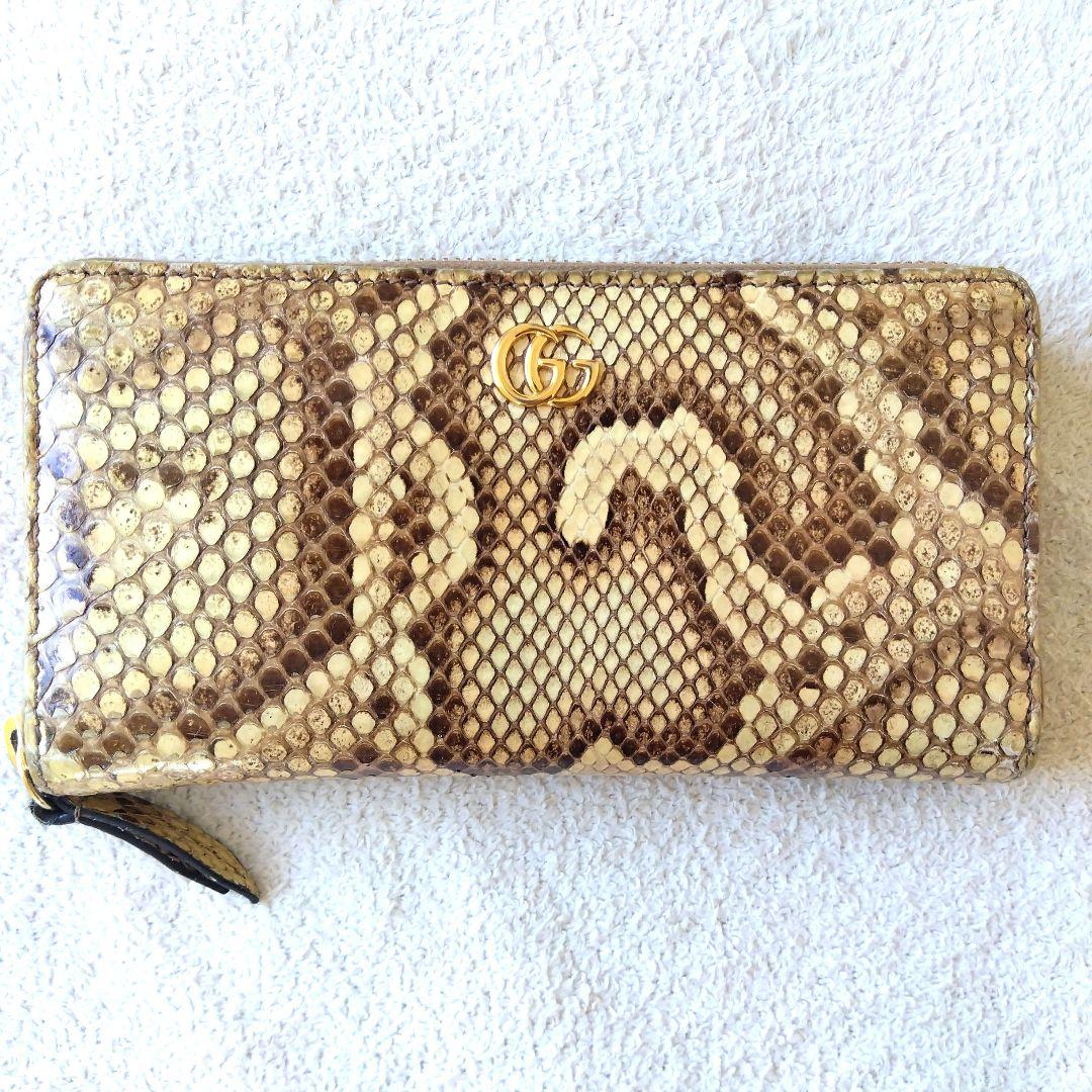 GUCCI グッチ パイソン ラウンドジップ 長財布 GGマーモント