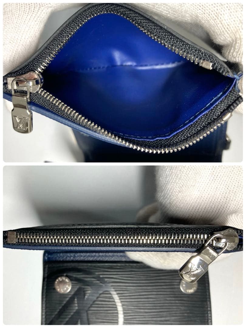 美品　ルイヴィトン　エピ　ノワール　LVサークル　チェーン付き　三つ折り財布