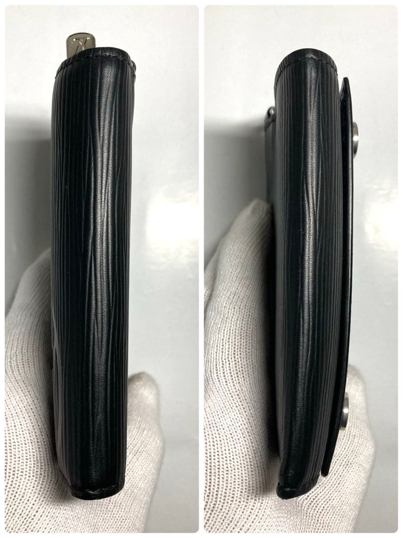 美品　ルイヴィトン　エピ　ノワール　LVサークル　チェーン付き　三つ折り財布