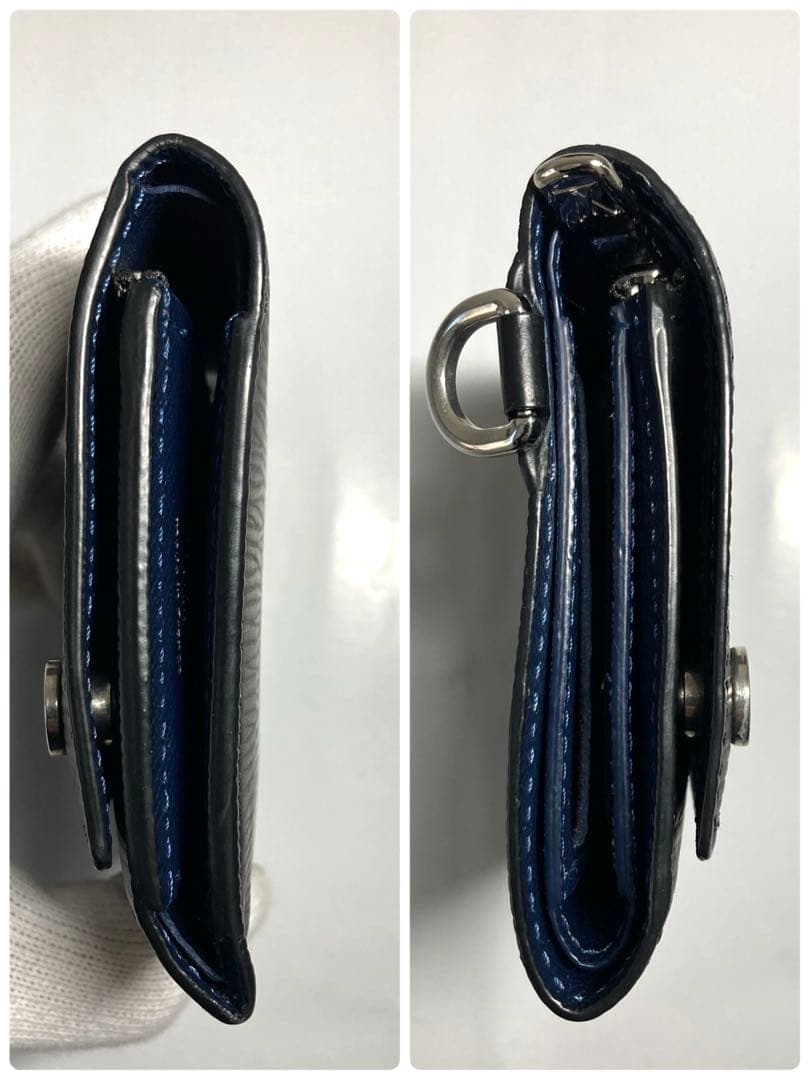 美品　ルイヴィトン　エピ　ノワール　LVサークル　チェーン付き　三つ折り財布