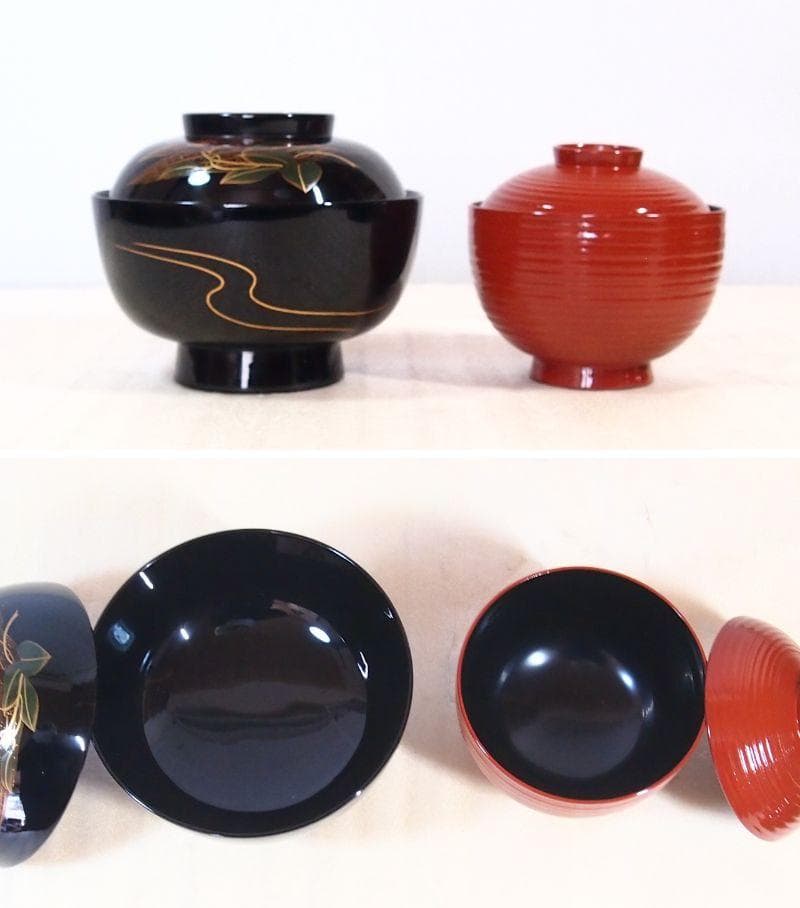 【美品】輪島塗 五島屋謹製 絵変わり草花蒔絵 煮物椀5客 雑煮椀/大椀 漆器食器