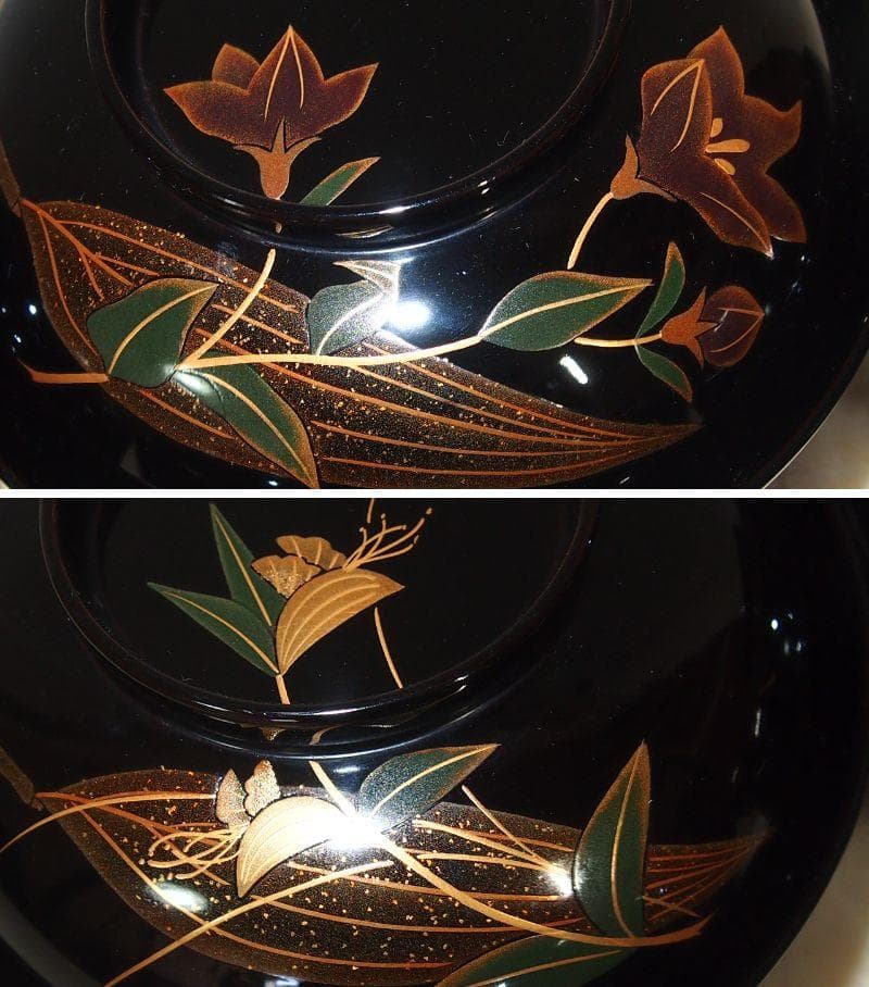 【美品】輪島塗 五島屋謹製 絵変わり草花蒔絵 煮物椀5客 雑煮椀/大椀 漆器食器