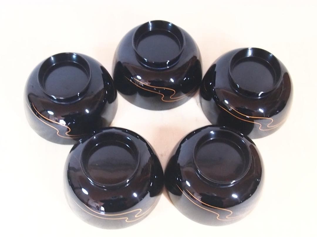 【美品】輪島塗 五島屋謹製 絵変わり草花蒔絵 煮物椀5客 雑煮椀/大椀 漆器食器