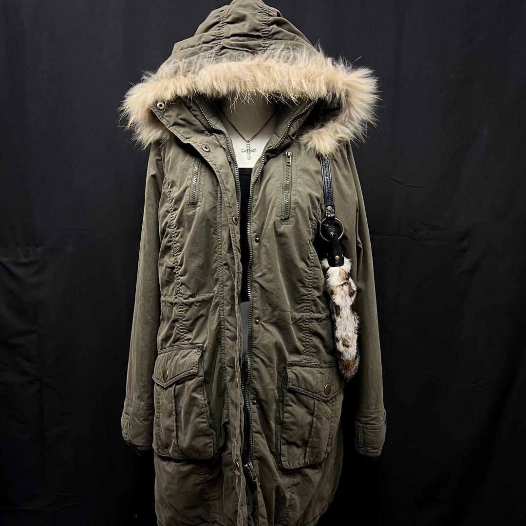 平成ギャル　y2k グランジ　ファー付き　モッズコート　ギミック　ロング