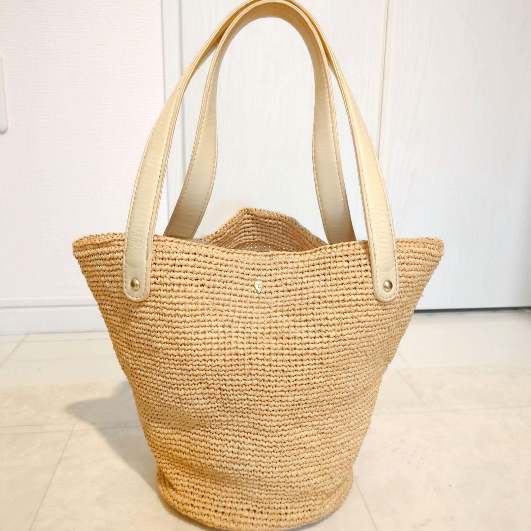 ヘレンカミンスキー ラフィア レザーハンドルトートバッグ