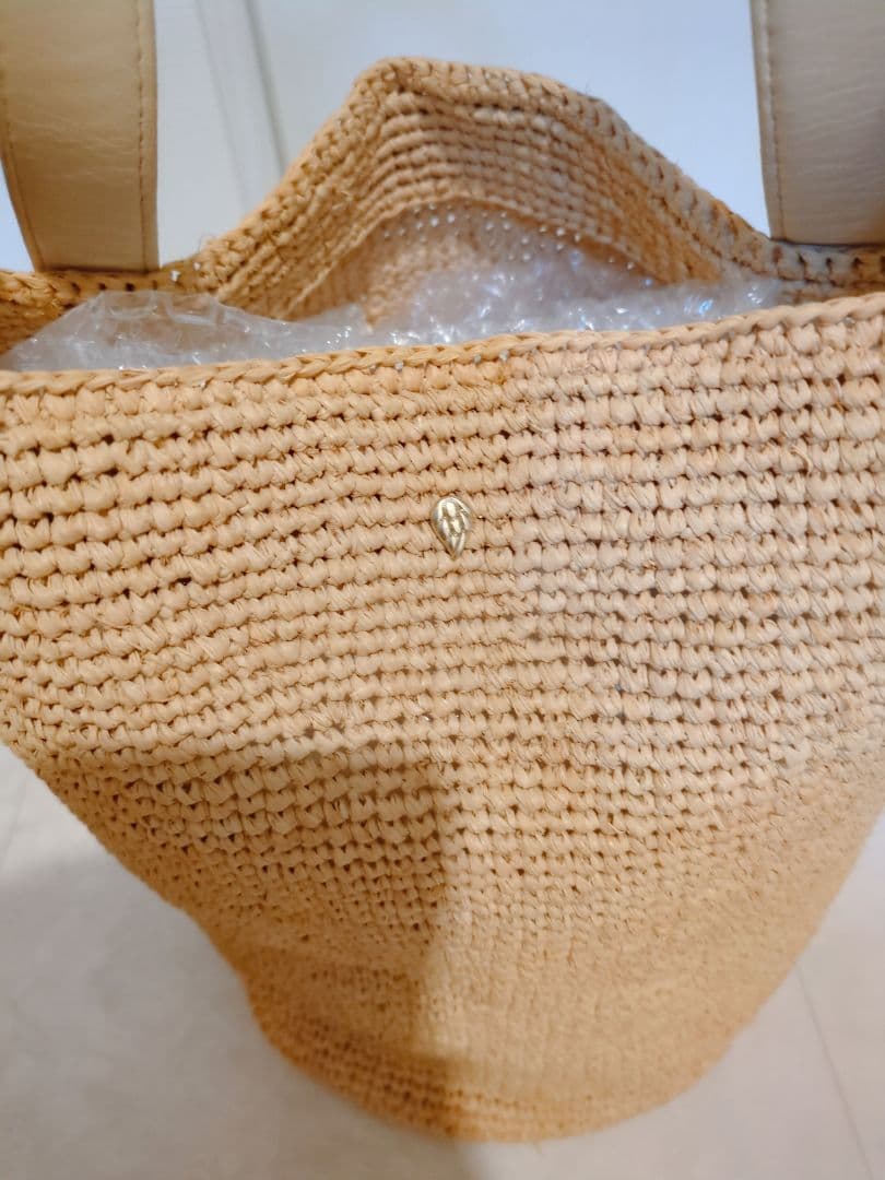 ヘレンカミンスキー ラフィア レザーハンドルトートバッグ