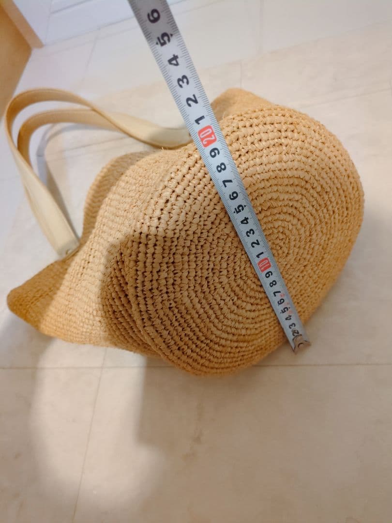 ヘレンカミンスキー ラフィア レザーハンドルトートバッグ