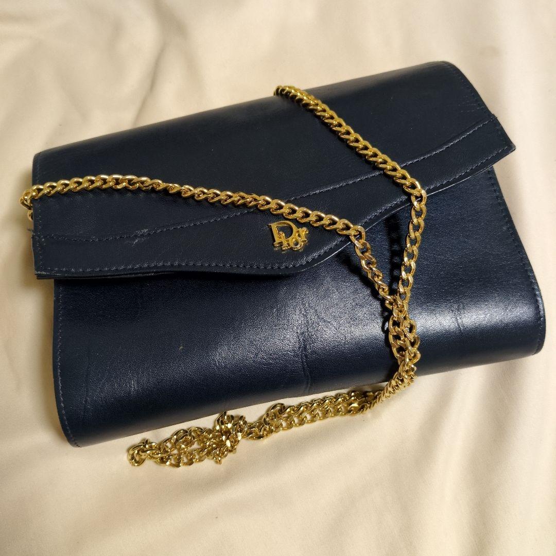 Dior ネイビーレザー クラッチバッグ　ヴィンテージ