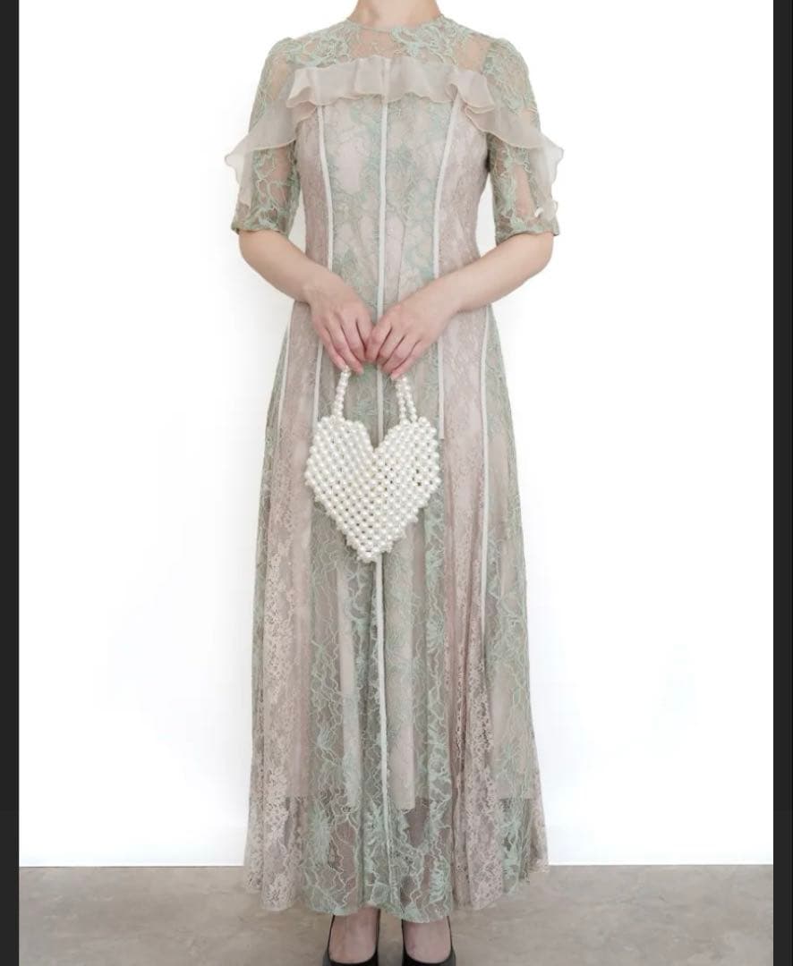 ♡FRAY I.D ミントグリーン×ベージュ　レースフレアドレス♡