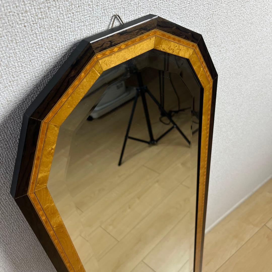 イタリア製 鏡 八角形 木製フレーム スタンドミラー 100cm
