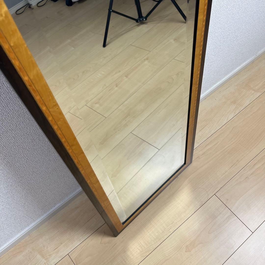 イタリア製 鏡 八角形 木製フレーム スタンドミラー 100cm