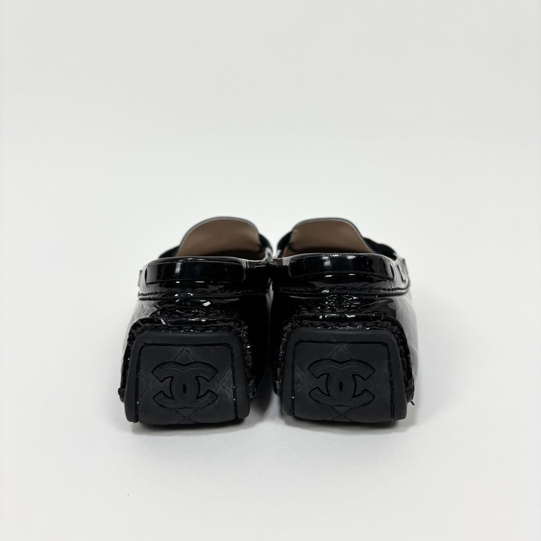 CHANEL ココマーク エナメル ドライバーズシューズ ローファー 黒 37