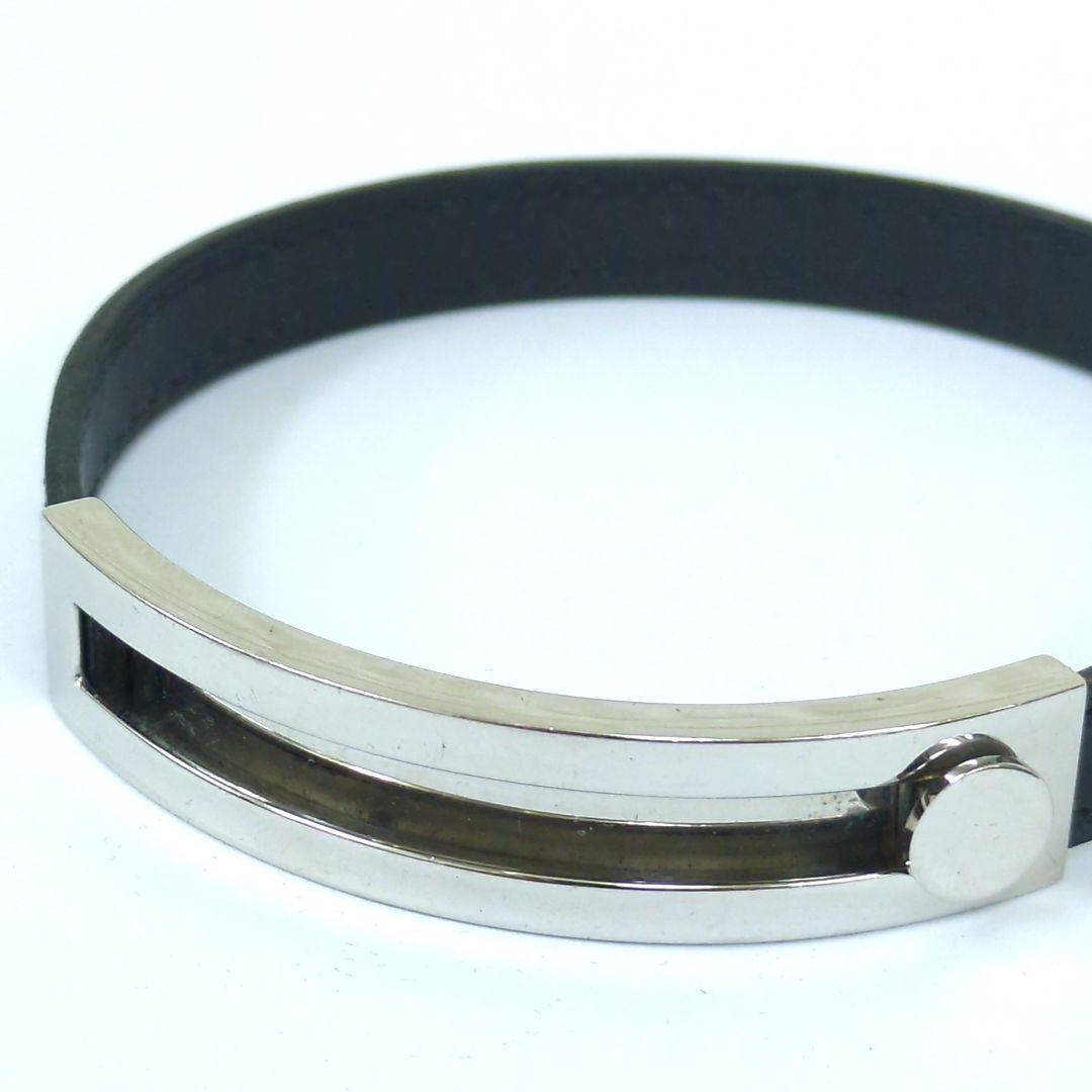 エルメス プスプス レザー ブレスレット バングル ブラック シルバー□G刻印