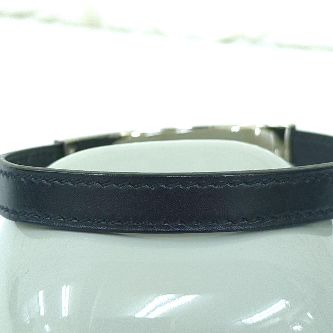 エルメス プスプス レザー ブレスレット バングル ブラック シルバー□G刻印