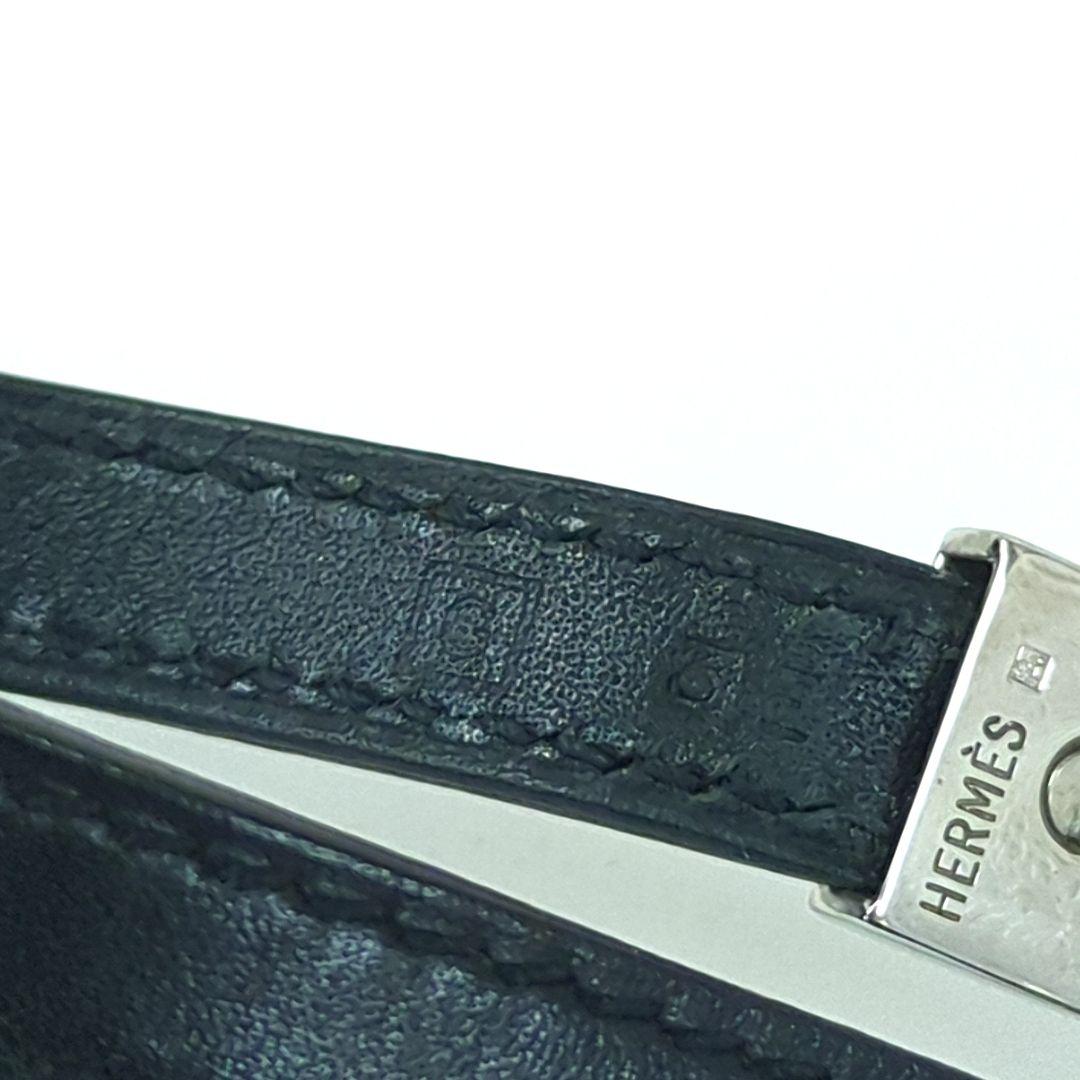 エルメス プスプス レザー ブレスレット バングル ブラック シルバー□G刻印