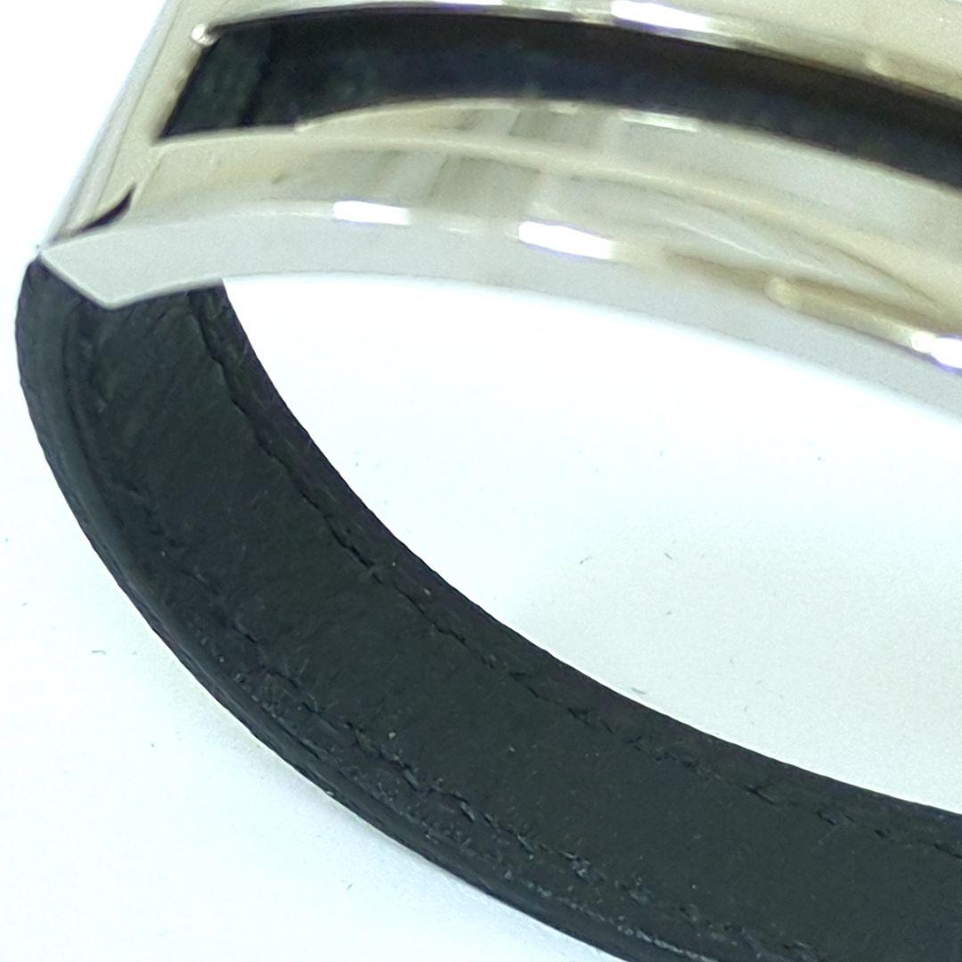 エルメス プスプス レザー ブレスレット バングル ブラック シルバー□G刻印