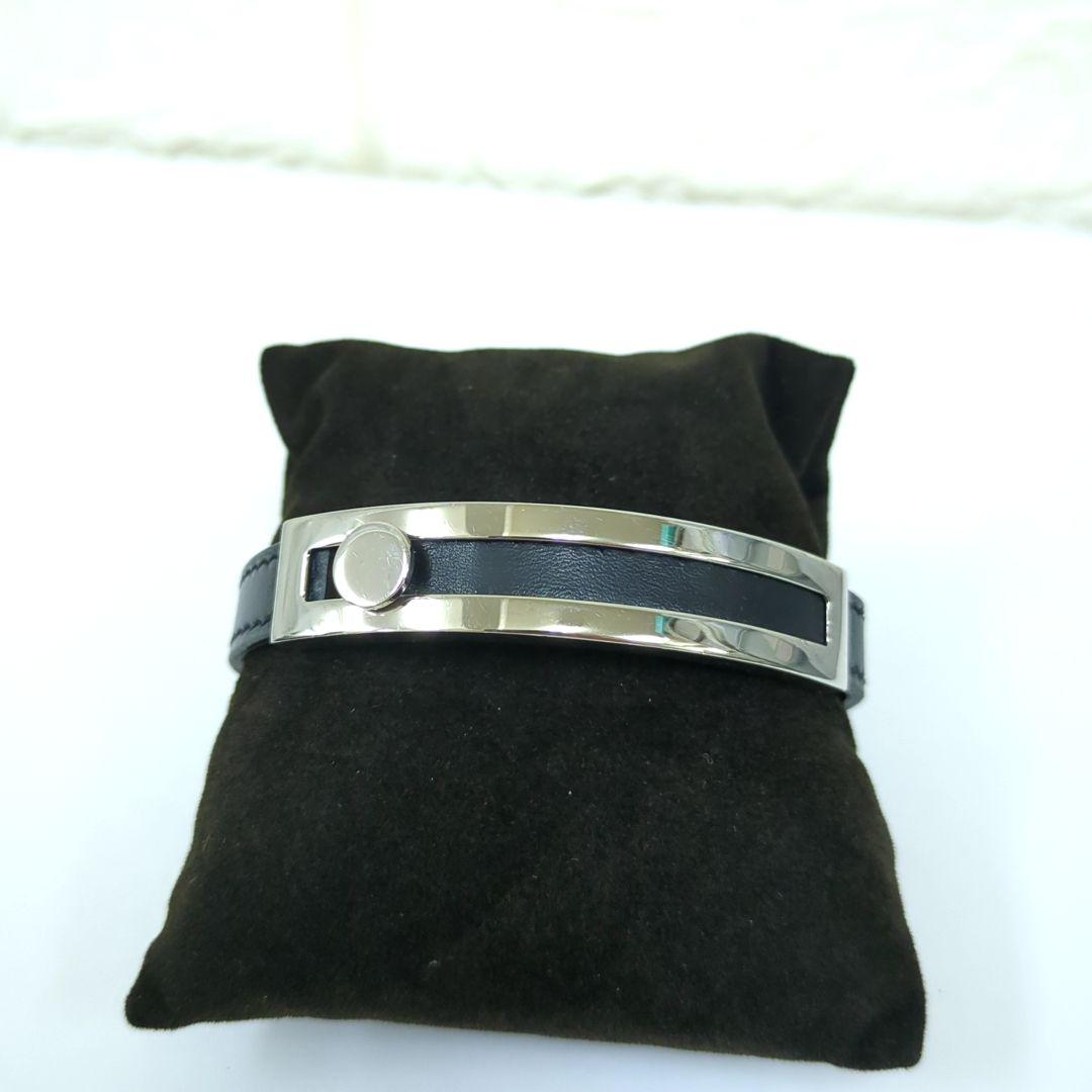 エルメス プスプス レザー ブレスレット バングル ブラック シルバー□G刻印