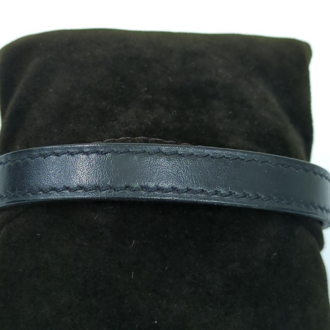 エルメス プスプス レザー ブレスレット バングル ブラック シルバー□G刻印