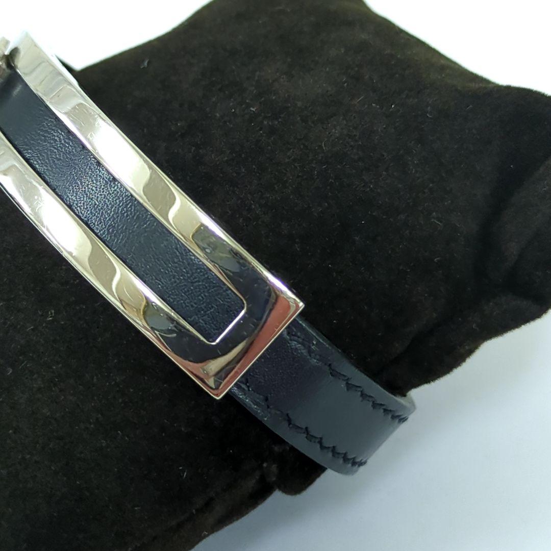 エルメス プスプス レザー ブレスレット バングル ブラック シルバー□G刻印