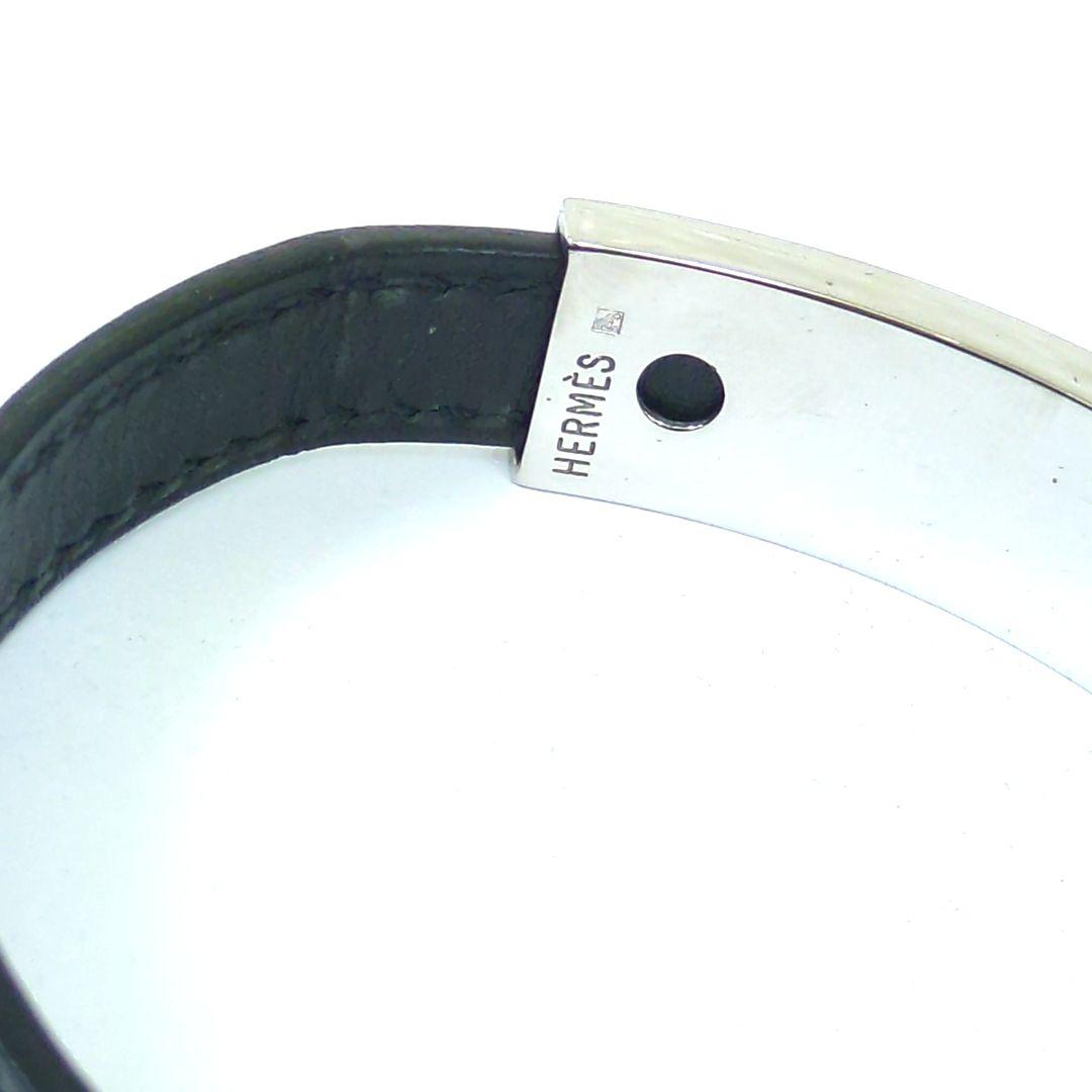 エルメス プスプス レザー ブレスレット バングル ブラック シルバー□G刻印