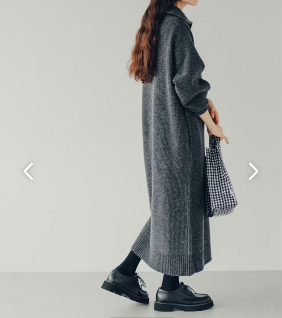 北欧暮らしの道具店　グレー ハイネック ハーフジップ　ロングニットワンピース