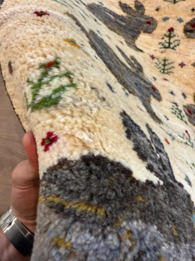 ギャッベ 86x59cm ペルシャ絨毯 手織り ギャベ 玄関マットラグ 絨毯