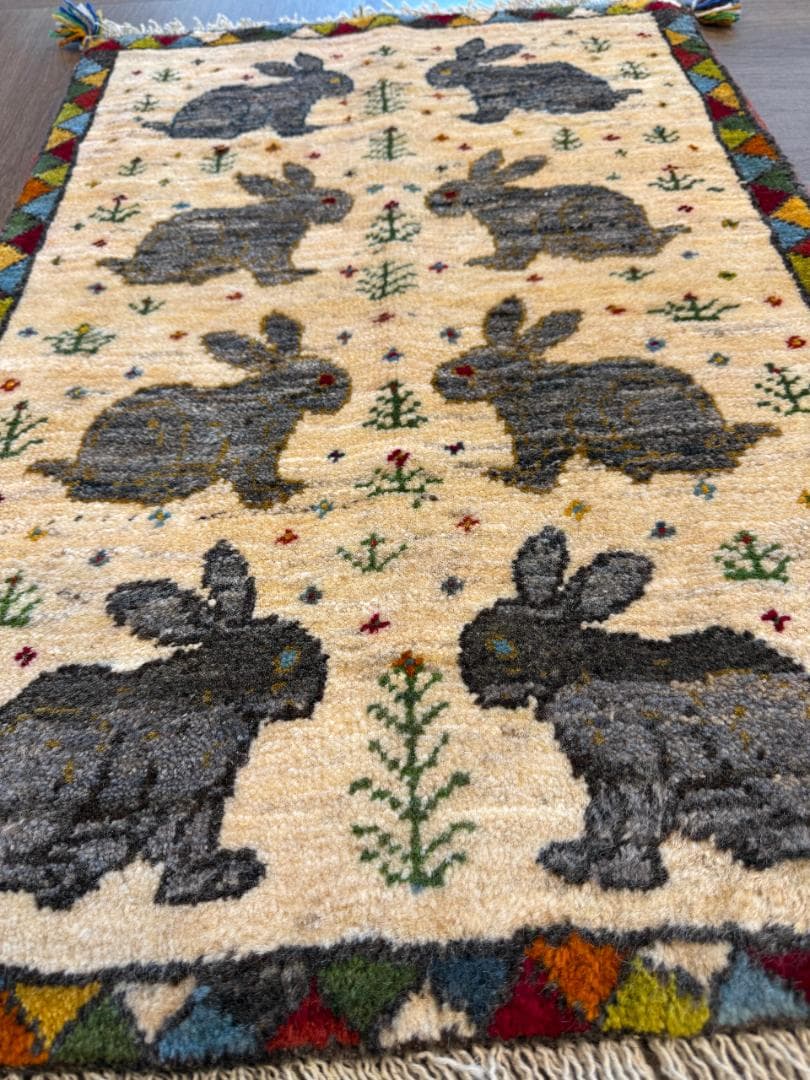 ギャッベ 86x59cm ペルシャ絨毯 手織り ギャベ 玄関マットラグ 絨毯