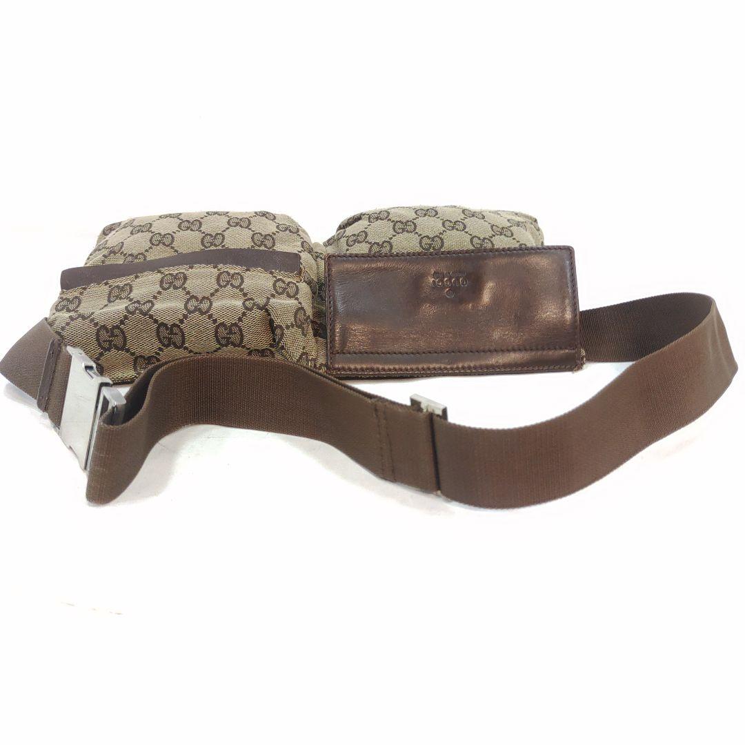 グッチ ボディバッグ ウエストポーチ レザー×キャンバス GG柄 ブラウン