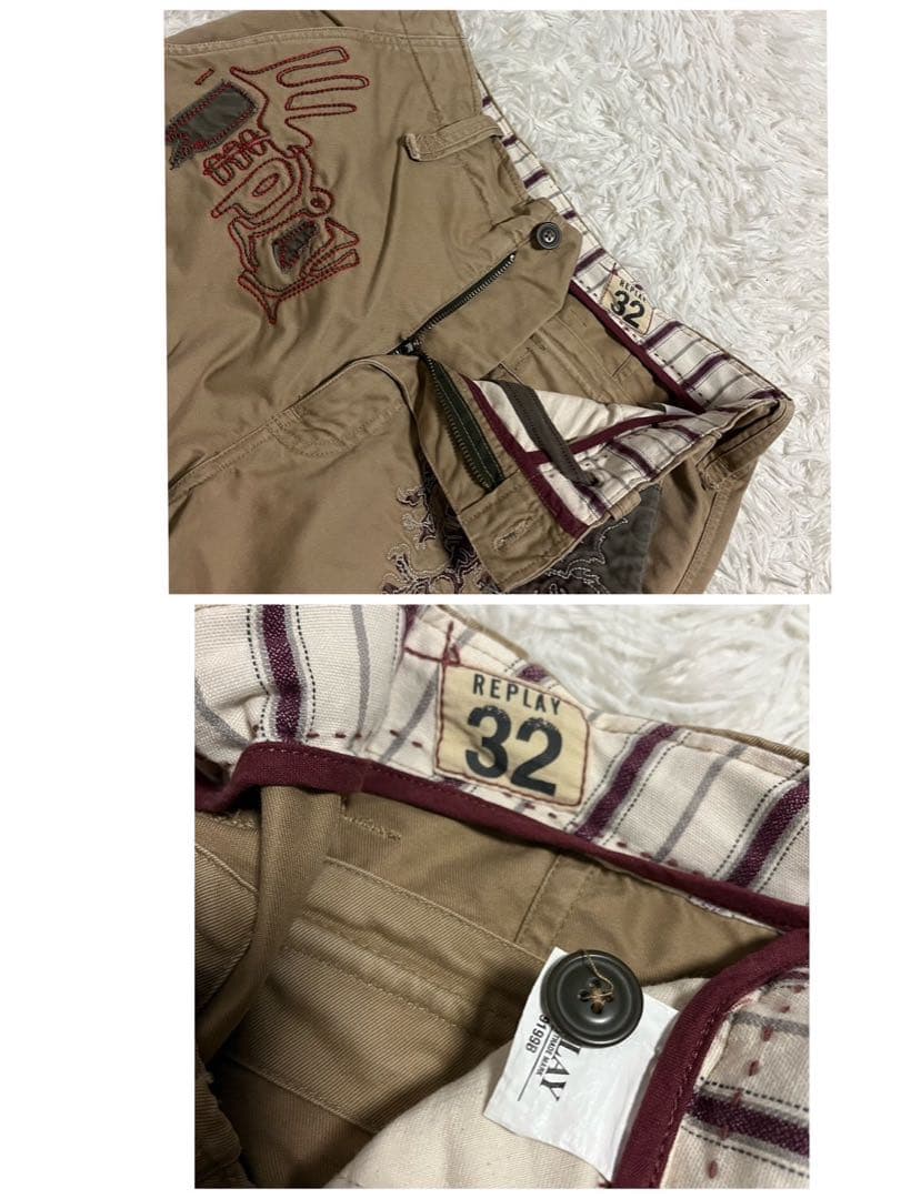 REPLAY リプレイ　ミリタリー　カーゴパンツ ドラゴン　刺繍ロゴ　W32