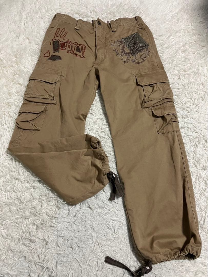 REPLAY リプレイ　ミリタリー　カーゴパンツ ドラゴン　刺繍ロゴ　W32