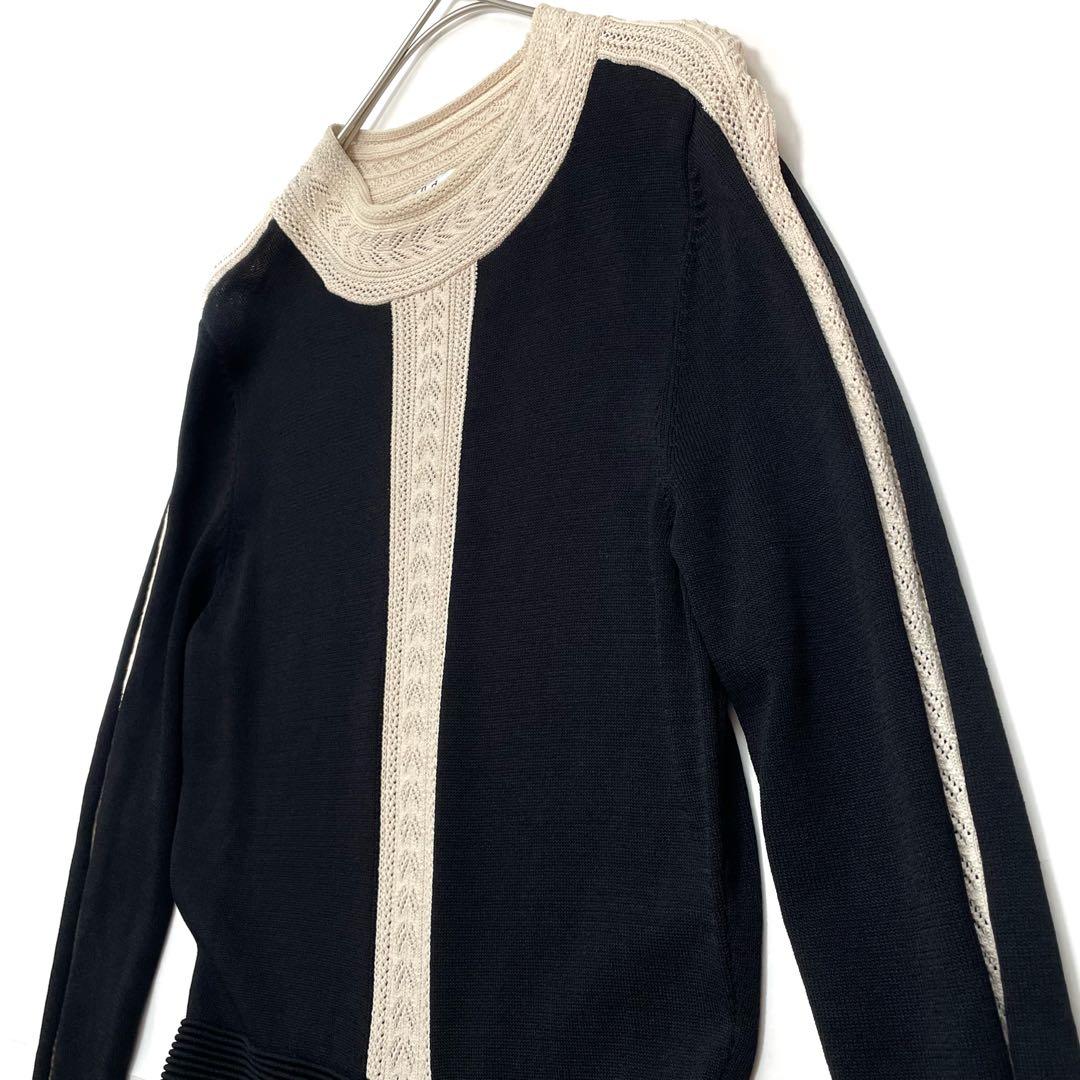 サンドロ　ニットワンピース　バイカラー　レース ブラック　アイボリー　Sサイズ