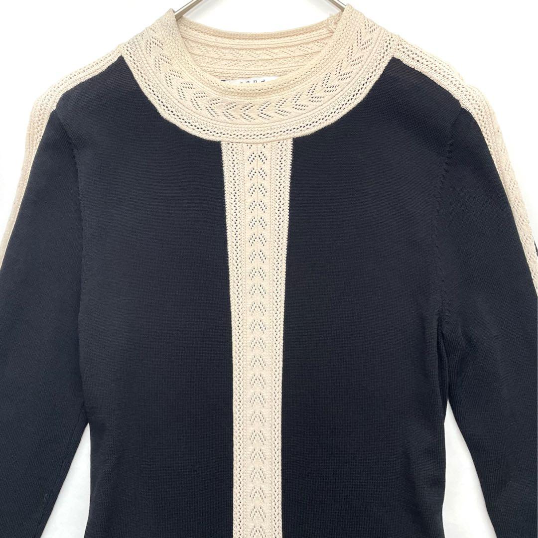 サンドロ　ニットワンピース　バイカラー　レース ブラック　アイボリー　Sサイズ