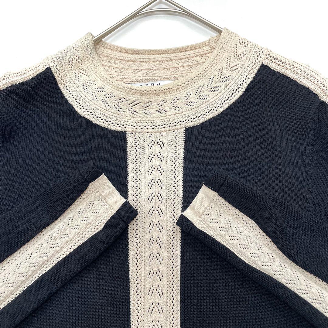 サンドロ　ニットワンピース　バイカラー　レース ブラック　アイボリー　Sサイズ