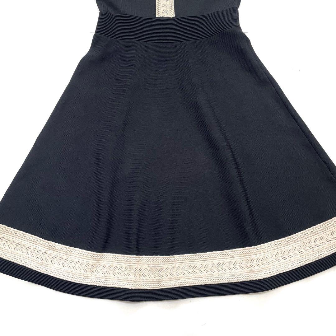 サンドロ　ニットワンピース　バイカラー　レース ブラック　アイボリー　Sサイズ