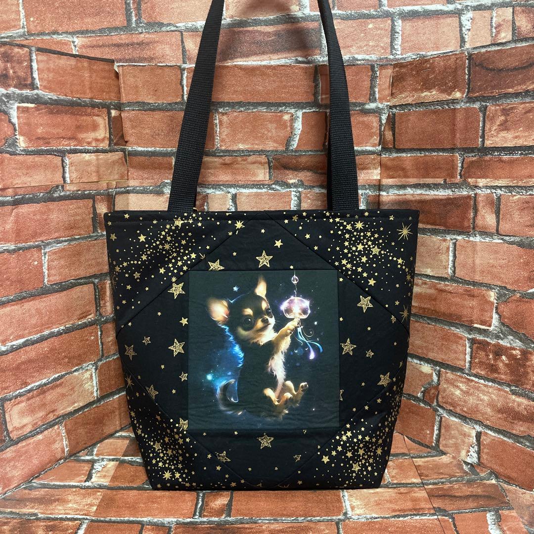 肩掛けバック　ランチバッグ　壁掛け小物入れ　チワワ　パネル生地