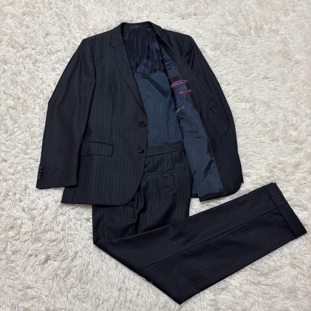 HUGO BOSSセットアップ Super110'S ネイビーストライプ