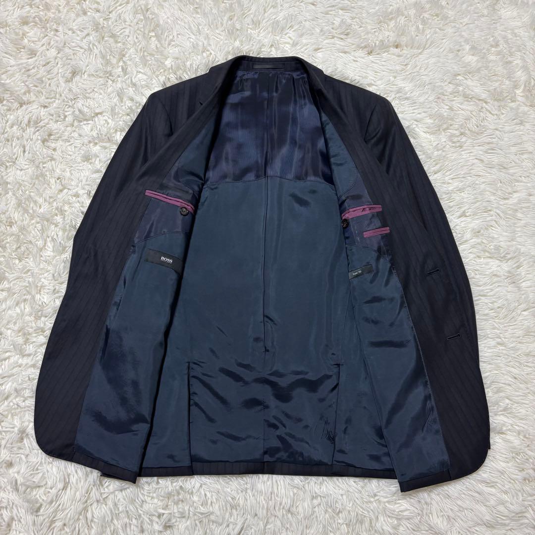 HUGO BOSSセットアップ Super110'S ネイビーストライプ