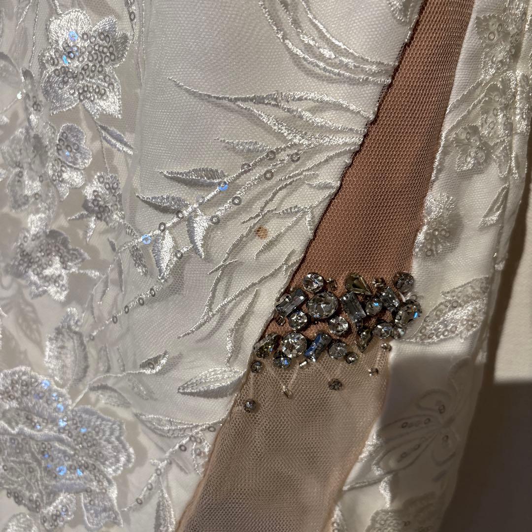 glossy アシンメトリービジューラインレースタイトミニドレス