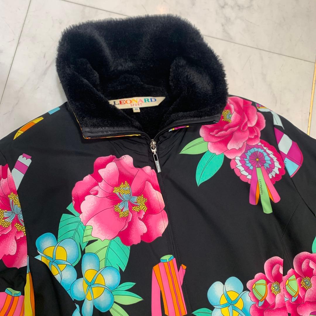LEONARD SPORT ジップアップ ブルゾン ボア 中綿入り 花柄 40