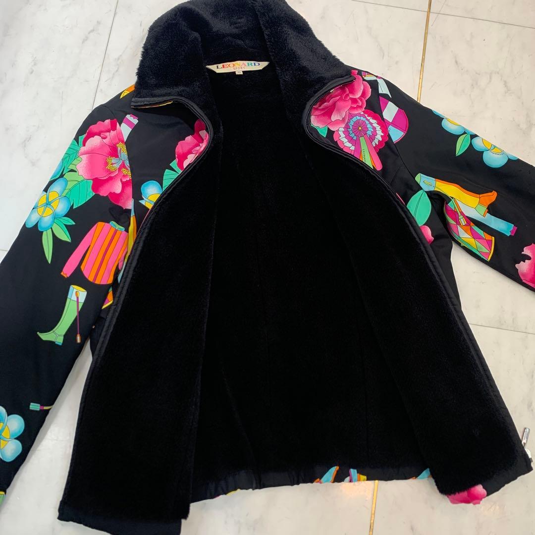 LEONARD SPORT ジップアップ ブルゾン ボア 中綿入り 花柄 40